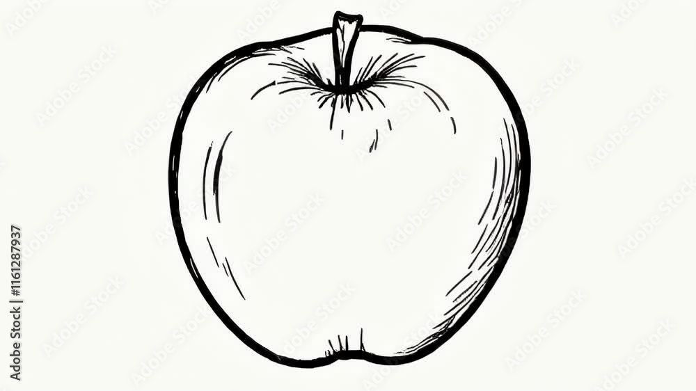A simplistic illustration of an apple depicted in outline style, emphasizing health and organic nature themes.