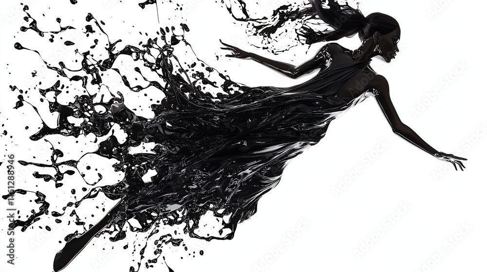 Cascading Liquid Metal Engulfing Futuristic Abstract Fashion Model Silhouette, Dynamic Metallic Texture, Innovative Design, Sci-Fi Inspired Aesthetic, Isolated on White Background, Modern Artistic Cascading Liquid Metal Engulfing Futuristic Abstract Fashion Model Silhouette, Dynamic Metallic Texture, Innovative Design, Sci-Fi Inspired Aesthetic, Isolated on White Background, Modern Artistic