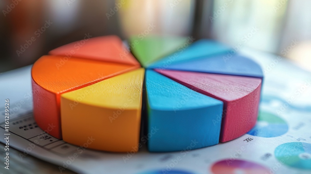 Fototapeta premium Analyzing colorful pie chart data representation office infographic bright close-up view data visualization