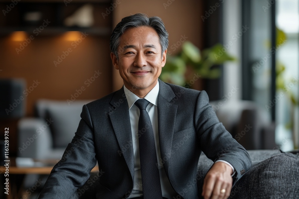 Smiling confident mature businessman looking at camera standing in office. Elegant stylish corporate leader successful ceo executive manager wearing glasses posing for headshot business, Generative AI Smiling confident mature businessman looking at camera standing in office. Elegant stylish corporate leader successful ceo executive manager wearing glasses posing for headshot business, Generative AI