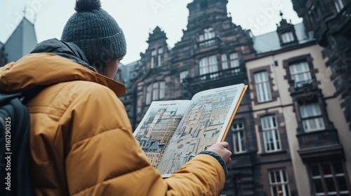 Tourist Exploring City Map in Old Town