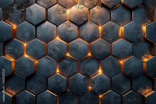 Hexagonal abstract metal background with light photo