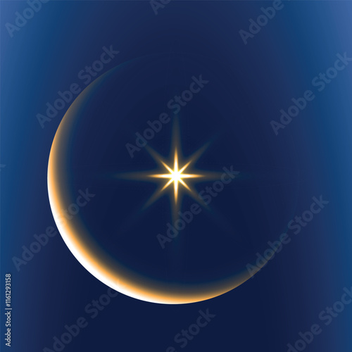 Realistic solar eclipse with a shining star inside. Vector on a blue background
