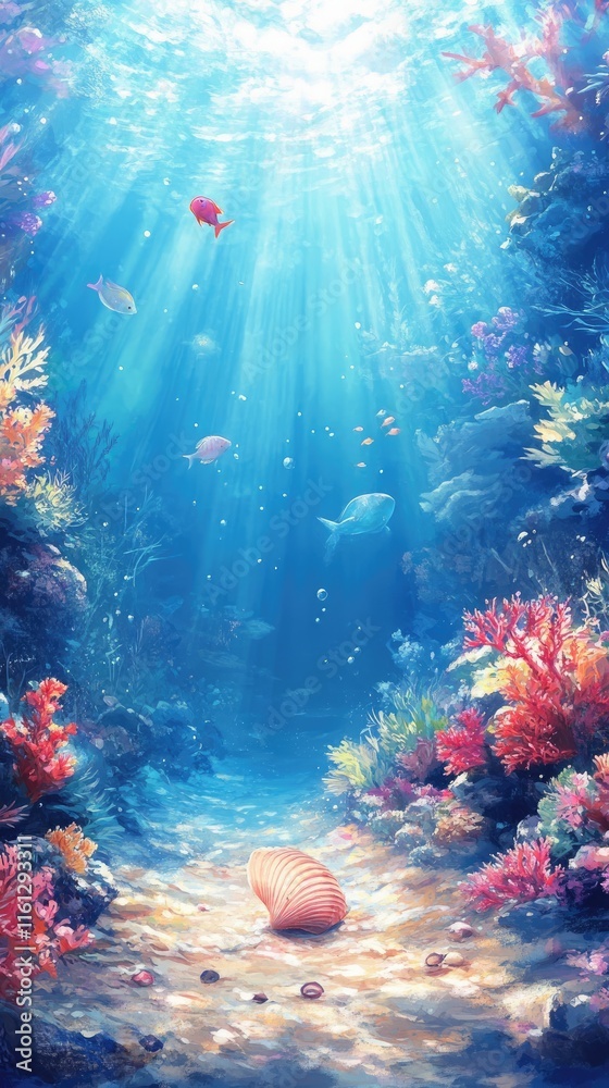 Fototapeta premium Serene Underwater Scene with Vibrant Coral and Fish