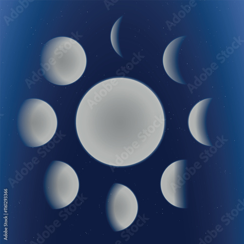 Phases of the moon. Vector on a blue background