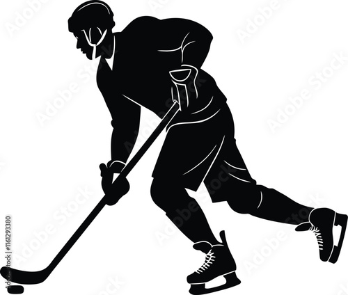 Canvas Print Hockey player in Action silhouette vector art, Hockey player in Action line art