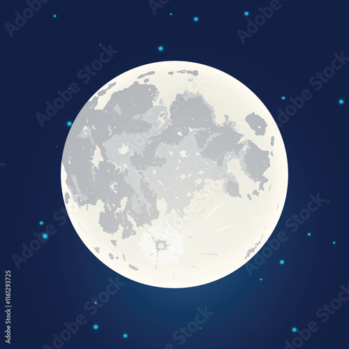 Realistic moon with craters on the background of the starry sky. Vector