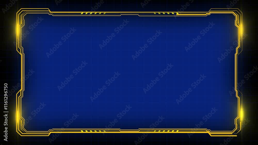 Abstract futuristic background of blue glowing technology sci fi frame HUD UI. neon glowing HUD fixture frame. animated of neon light . 