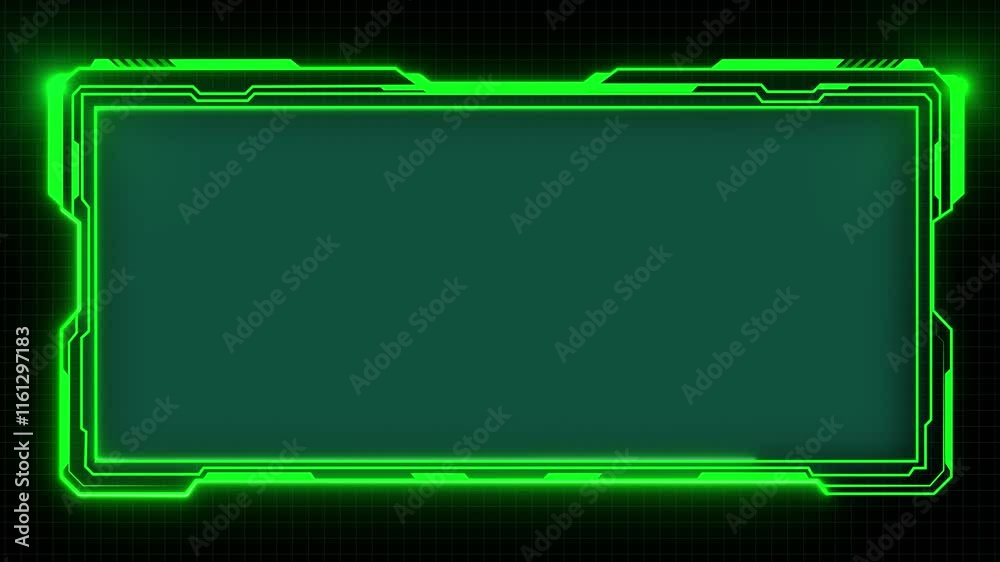 Abstract futuristic background of green glowing digital numbers. sci fi technology HUD UI picture  frame. glowing neon border frame,  4k motion video. 