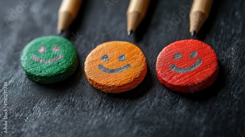 Creative smiley faces on colorful stones art studio photography indoor close-up positive emotions photo