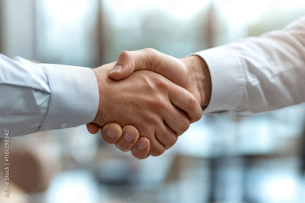 Two business man shaking hands with his team in office, Generative AI Two business man shaking hands with his team in office, Generative AI