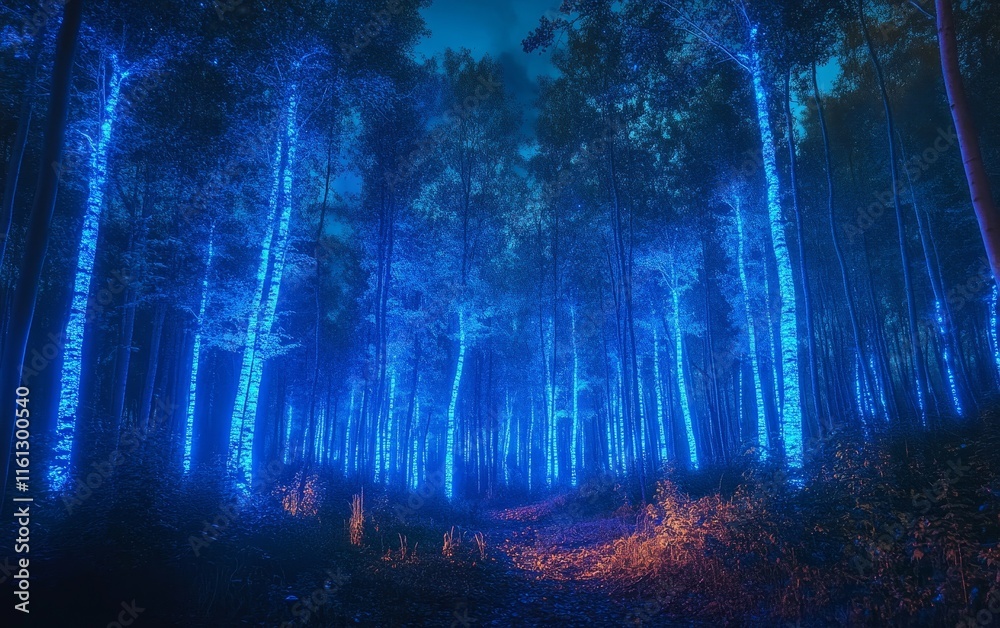 bioluminescent trees pulse through surreal, glowing forest landscapes., Generative AI bioluminescent trees pulse through surreal, glowing forest landscapes., Generative AI
