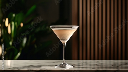 A Refined Vesper Martini Glimmering in the Soft Glow of Sophisticated Evening Ambiance and Serenity