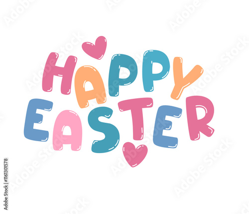 Lettering with colored letters, happy Easter.