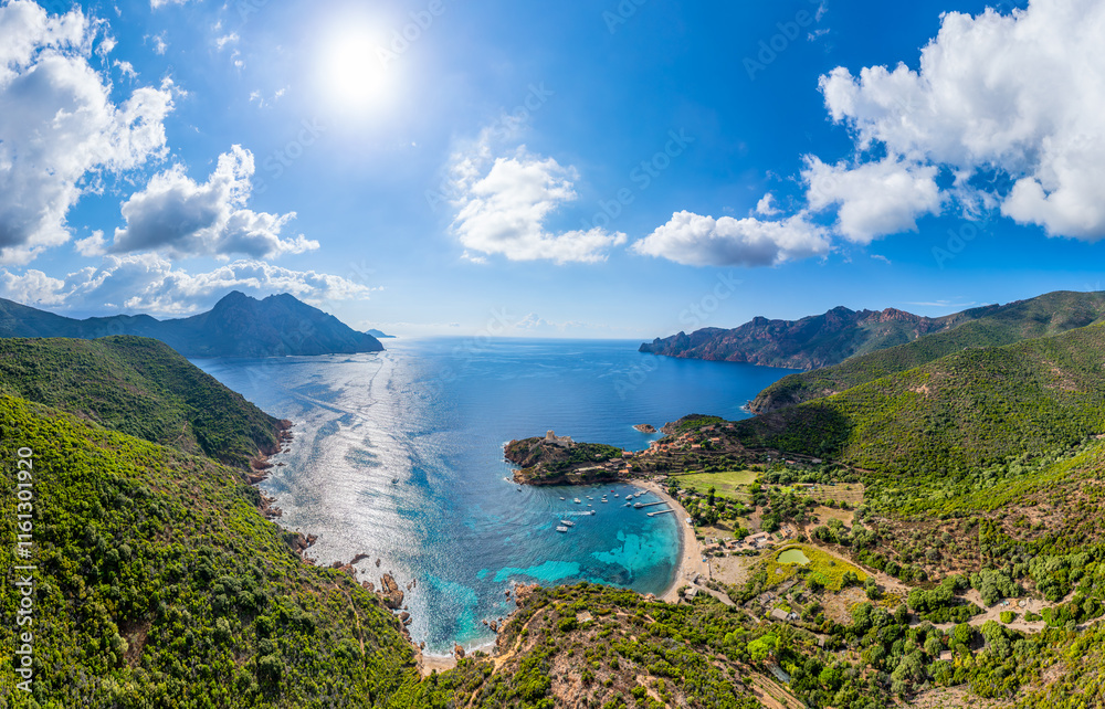 Landscape with Girolata bay in Scandola natural reserve, Corsica island, France