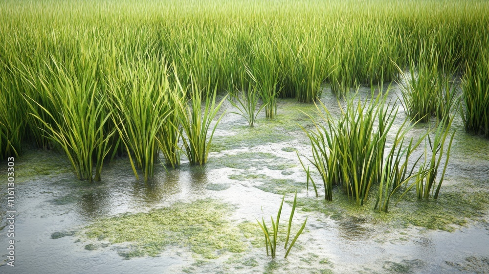 Fototapeta premium Marshland Ecosystems Under Bright Midday Sunlight