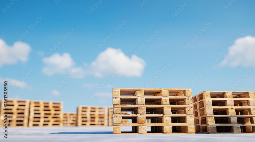 Neatly Arranged Pile of Wooden Pallets in Industrial Setting with Natural Wood Texture and Warm Tones Highlighting the Rustic Aesthetic of Storage Neatly Arranged Pile of Wooden Pallets in Industrial Setting with Natural Wood Texture and Warm Tones Highlighting the Rustic Aesthetic of Storage