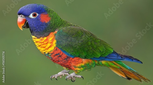A colorful parrot perched, showcasing vibrant plumage and intricate feather patterns.