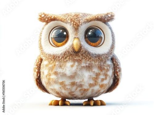 Adorable 3D cartoon owl illustration, isolated on a white background, perfect for kids' designs, educational materials, or playful themes. photo