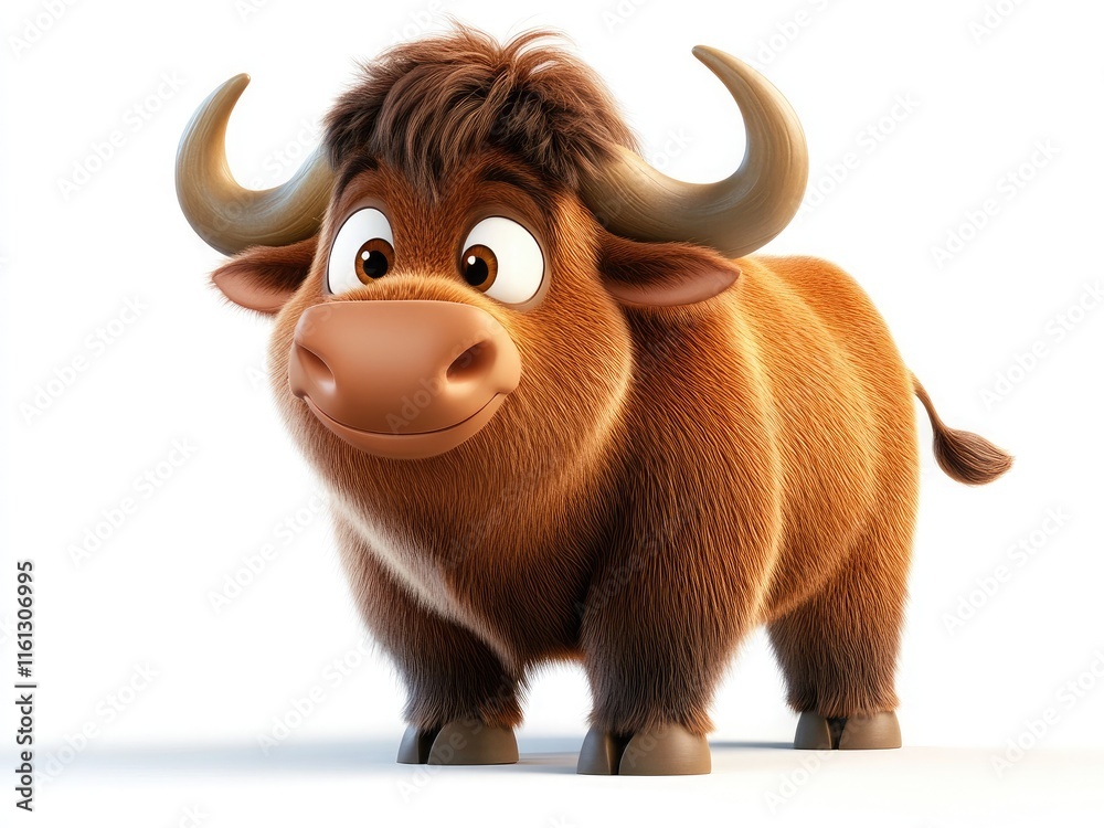 Adorable 3D cartoon buffalo illustration, isolated on a white background, perfect for kids' designs, educational materials, or playful themes. Adorable 3D cartoon buffalo illustration, isolated on a white background, perfect for kids' designs, educational materials, or playful themes.