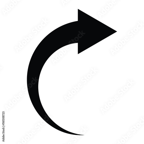 Curved arrow. Black curved arrow icon. Curved arrow vector illustration isolated on white background.