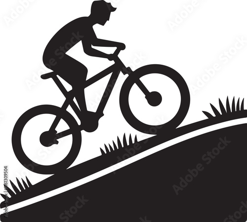 Silhouette Illustration of a Mountain Biker Descending a Slope
