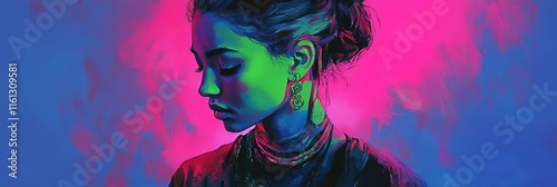 Neon blue, pink, green concept