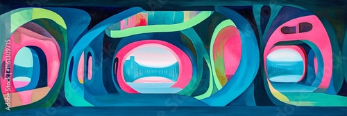 Neon blue, pink, green concept