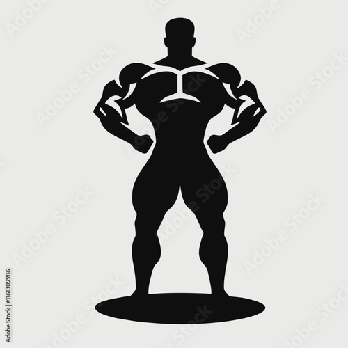 very simple, flat, and minimalist bodybuilder silhouette in black color on a white background