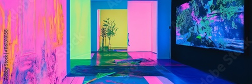 Neon blue, pink, green concept