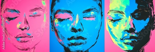 Neon blue, pink, green concept