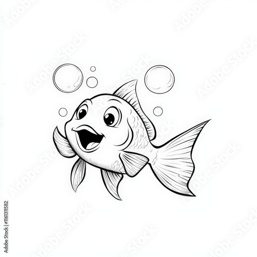 Cheerful Colorful Fish Blowing Bubbles with Bright Outlines in a Vibrant Underwater Scene Capturing the Joyful Essence of Marine Life photo