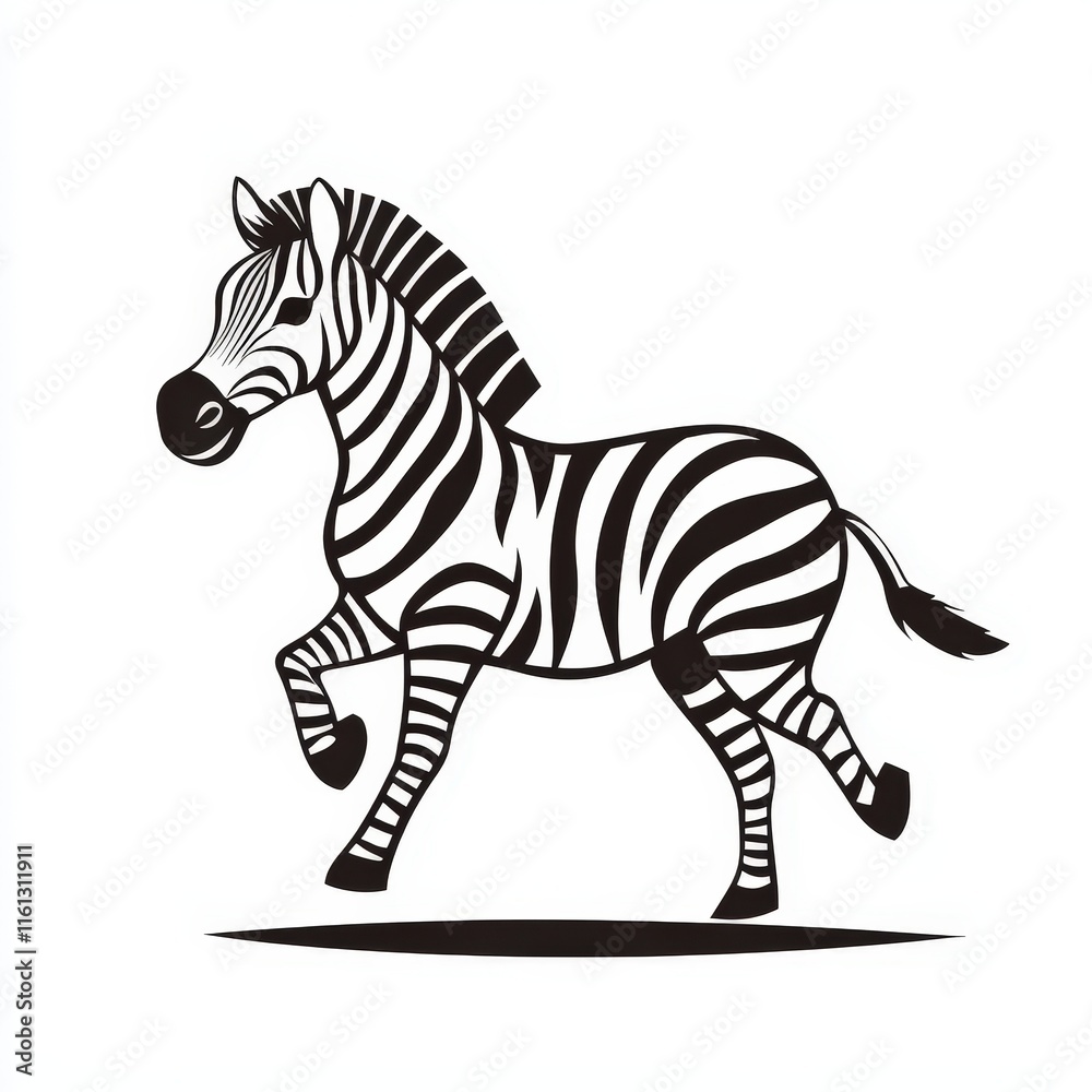 Obraz premium Dynamic Silhouette of a Playful Zebra in Motion with Bold Outlines Against a Pure White Background Evoking Joy and Freedom in Animal Art Style