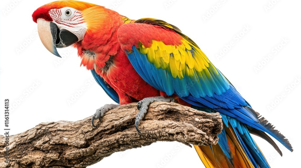 A vibrant scarlet macaw perched on a branch, showcasing its colorful feathers. A vibrant scarlet macaw perched on a branch, showcasing its colorful feathers.