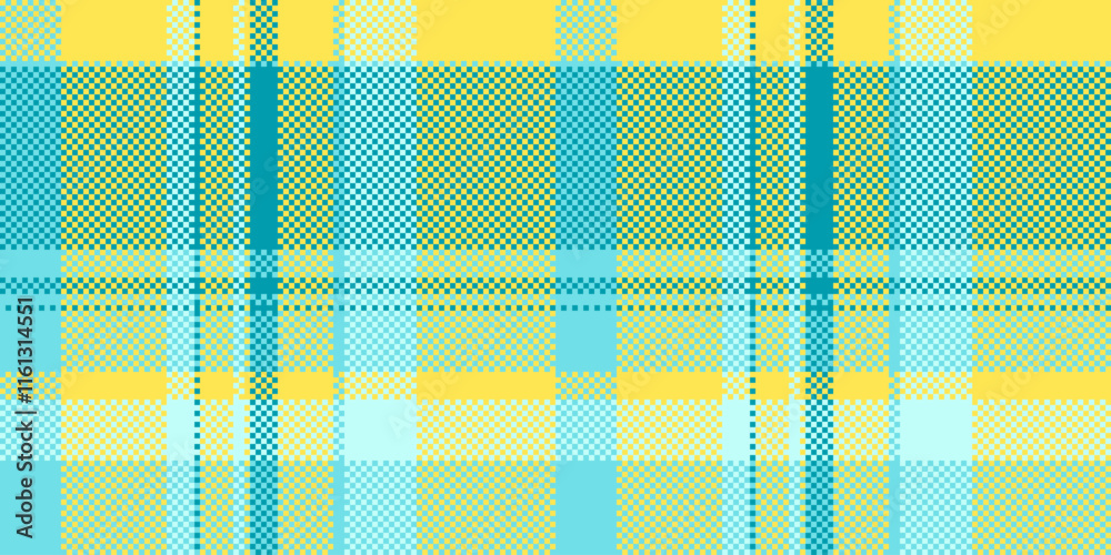 Festival texture seamless textile, everyday check background fabric. Mixed vector pattern plaid tartan in cyan and yellow colors.