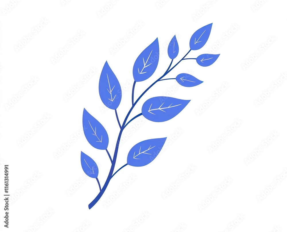 Serene Blue Branch: A Minimalist Botanical Illustration Serene Blue Branch: A Minimalist Botanical Illustration