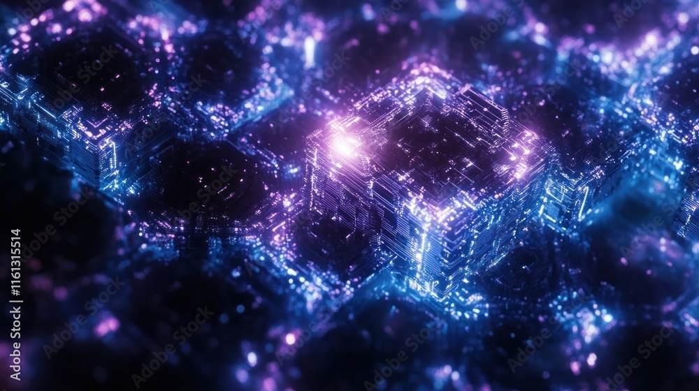 Obraz premium Glowing purple and blue digital structure.