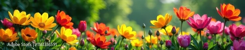 Colorful flowers blooming in a vibrant garden, nature, blooms