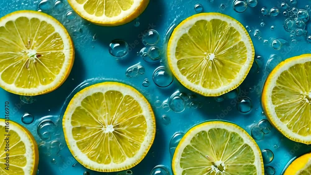 lemon slices lying on the surface with water.