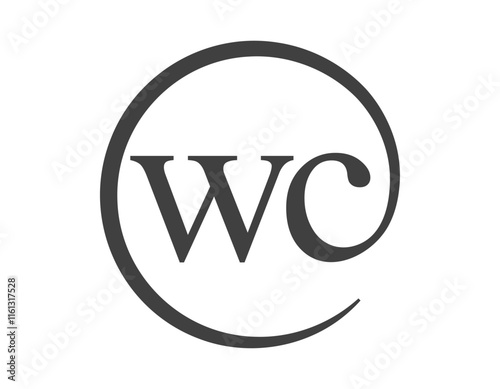 WC logo from two letter with circle shape email sign style. W and C round logotype of business company