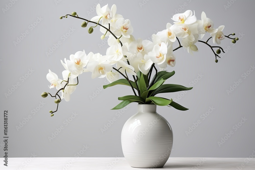 Elegant white orchid arrangement in a minimalist vase, perfect for home decor and floral inspiration. Elegant white orchid arrangement in a minimalist vase, perfect for home decor and floral inspiration.