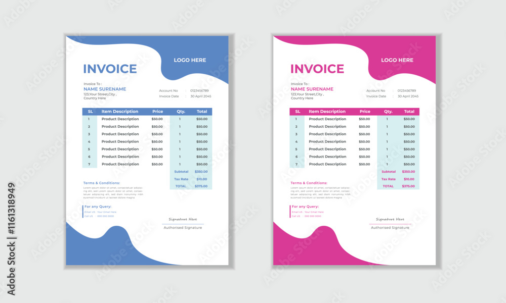 Obraz premium Professional invoice design for corporate office, Simple and creative modern corporate clean invoice design..