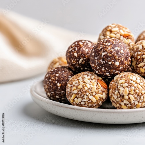 Delicious Plate of Chocolate Covered Nuts Arranged Elegantly on a Rustic Wooden Table Inviting Indulgence and Satisfying Sweet Cravings for All photo