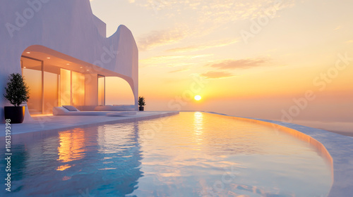 Exquisite luxury swimming pool overlooking the stunning sunsets of Santorini, featuring elegant design and breathtaking views