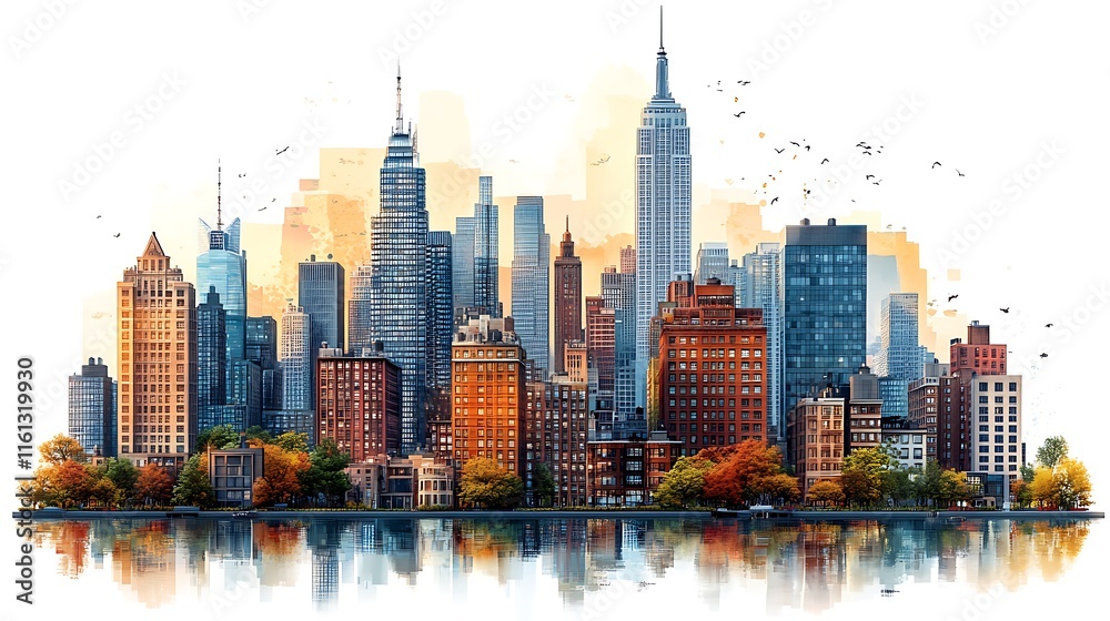 Obraz premium Scenic Urban Landscape Capturing Reflected Modern City Skyline in Beautiful Photo