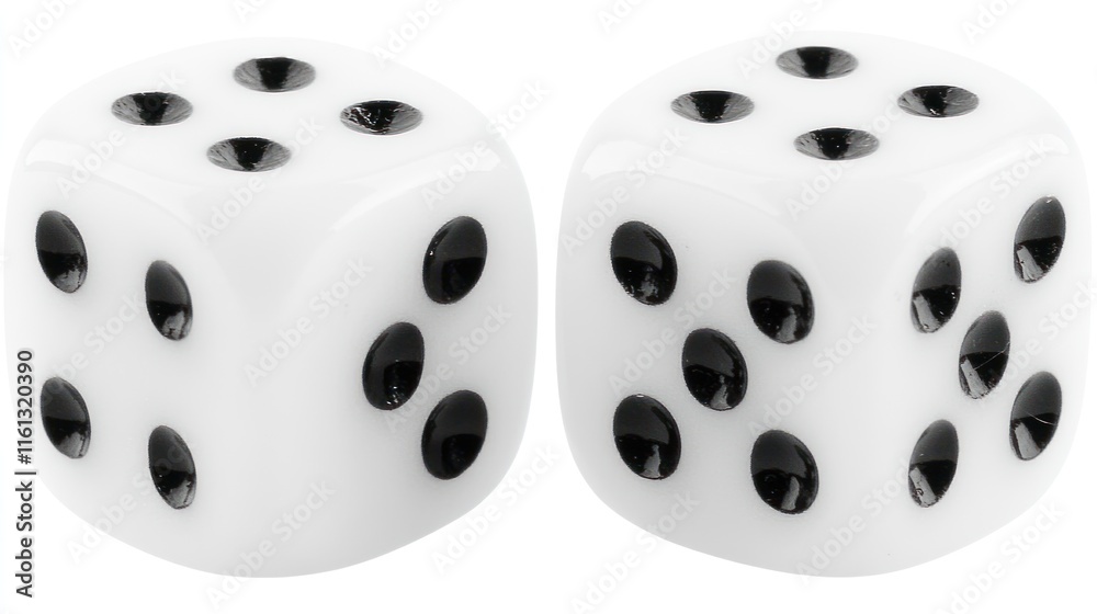 Pair of White Dice with Black Dots, Classic Game Pieces