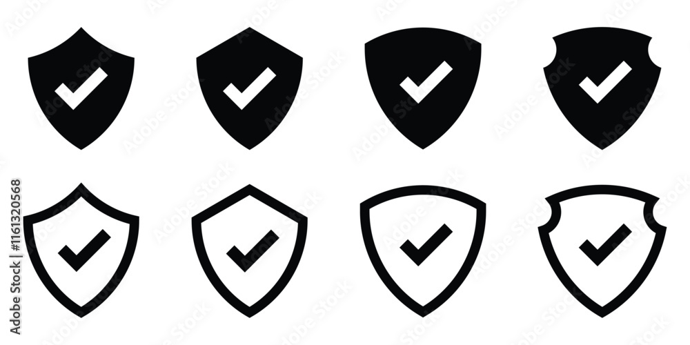 Security shield icon set with check mark. Security shield icon set with check mark.