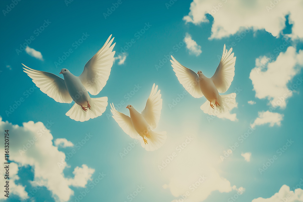 Fototapeta premium Doves ascending into the sky, symbolizing peace and the soul's liberation