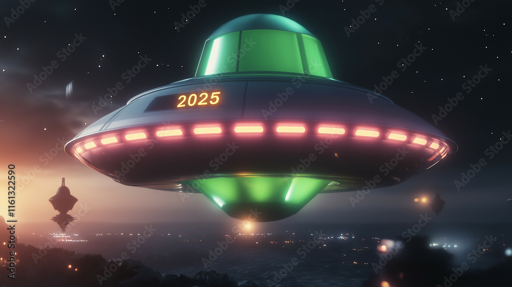 Flying Saucer with 2025: Extraterrestrial Revelation for the New Year Flying Saucer with 2025: Extraterrestrial Revelation for the New Year