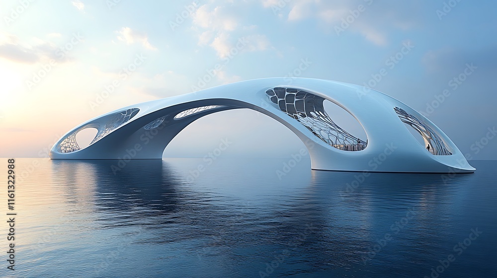 Showcasing Modern Bridge With Sleek Innovative Design Over Serene Calm Photo Showcasing Modern Bridge With Sleek Innovative Design Over Serene Calm Photo